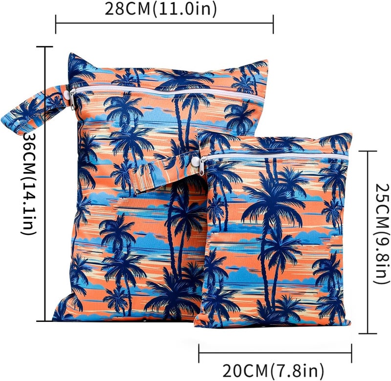 CoolaPeach 2 Pcs Wet Bags Waterproof Reusable Zippered Pocket Cloth Diaper Bag for Travel Beach Pool Swim, Baby Diapers,Gym Yoga Wet Clothes,Swimsuit,water wipes (Coconut tree) - Image 4
